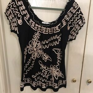 Black and White Embroidered Women's Top